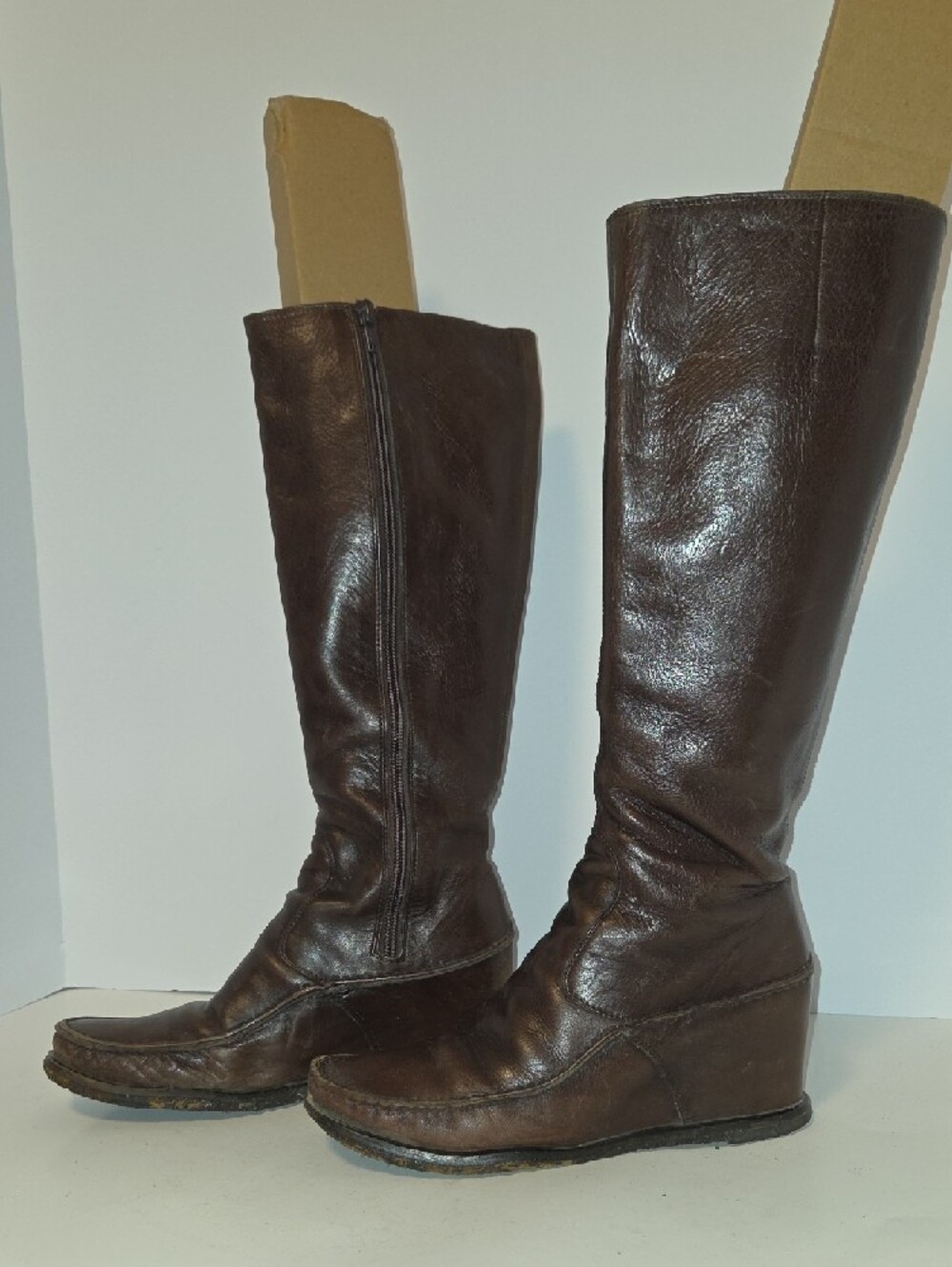 Vintage Brown Leather Knee High Boots Size 6 | Riding Style Wedge Heel